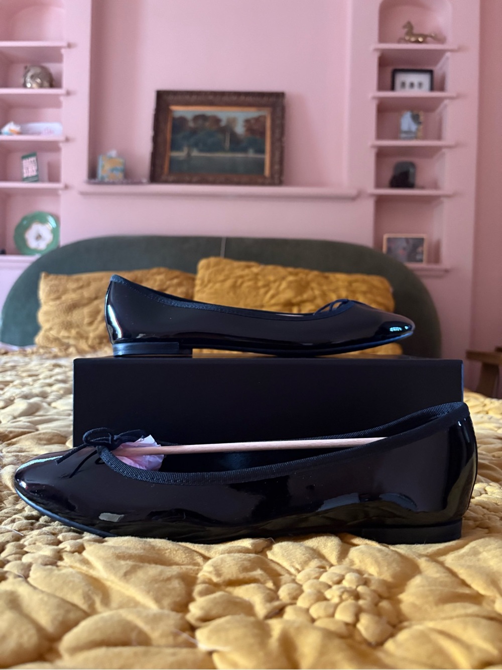 Repetto Black Patent Leather Ballet Flats with Bow
